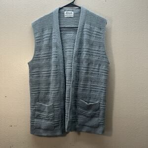 Vintage 70s Retro Milrank Open Vest Cardigan Size L Gray Made USA Preppy Ivy